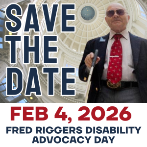save the date graphic includes fred riggers wearing a red tie and blue jacket text reads save the date feb 4