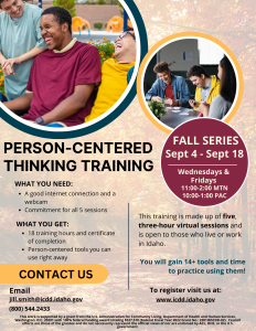 Flyer for September series of Person Centered Thinking Training
